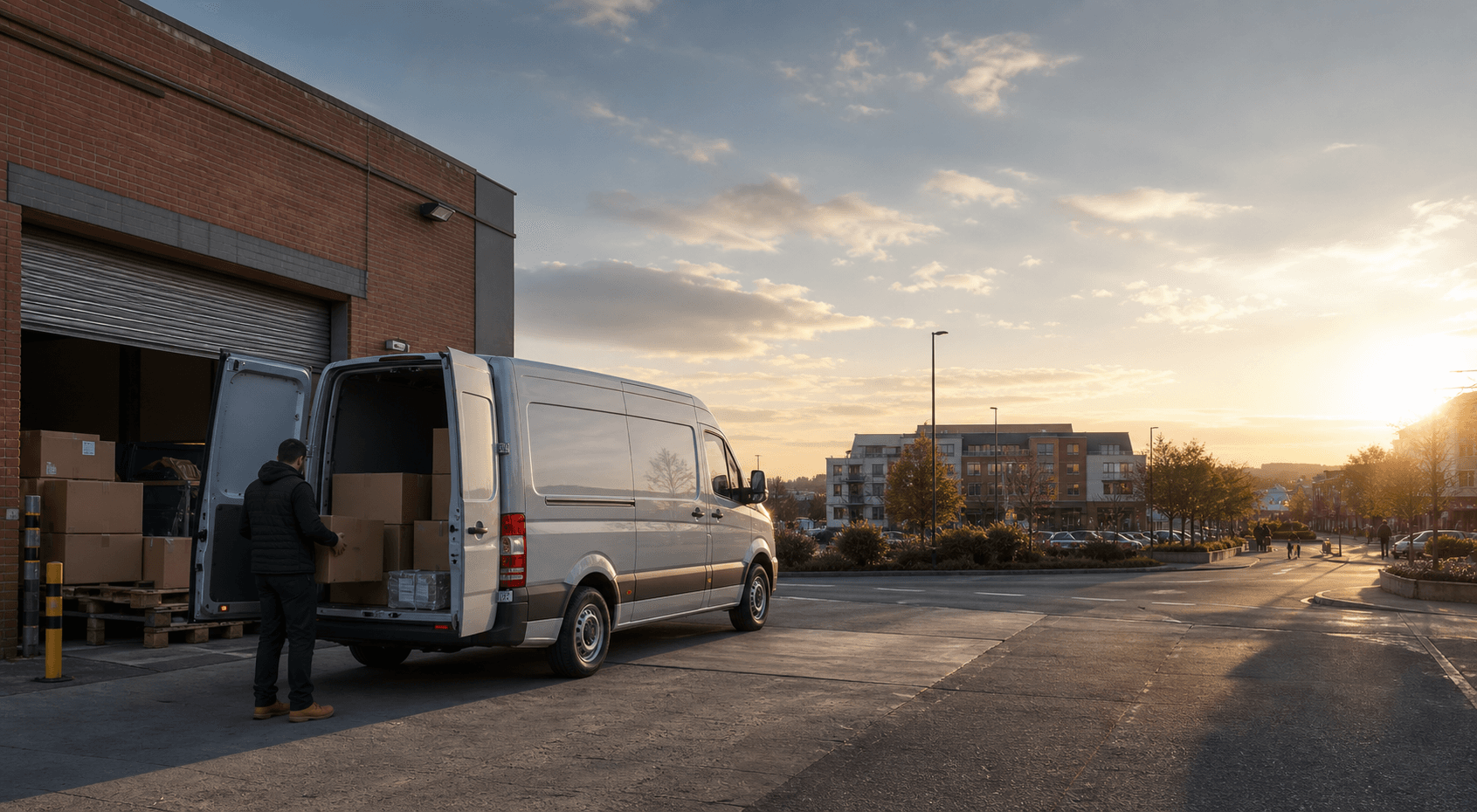 Modern self-drive rental van ready for loading in Poole